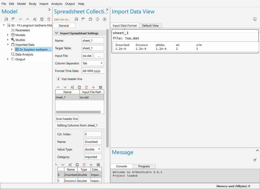 The imported dataset form, after scanning a file