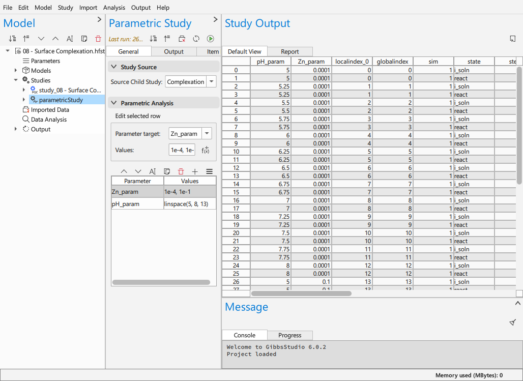 A parametric study, with the parameters it sweeps
