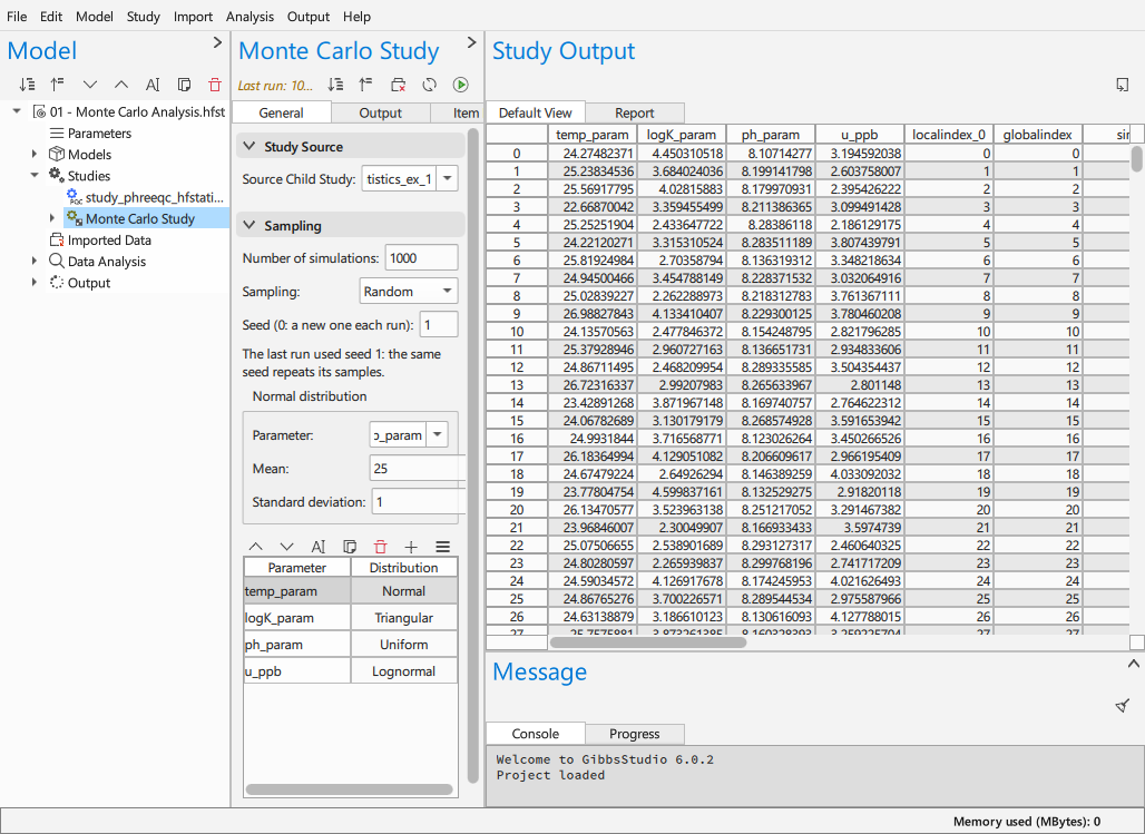 A Monte Carlo study: the sampling settings and the distribution table